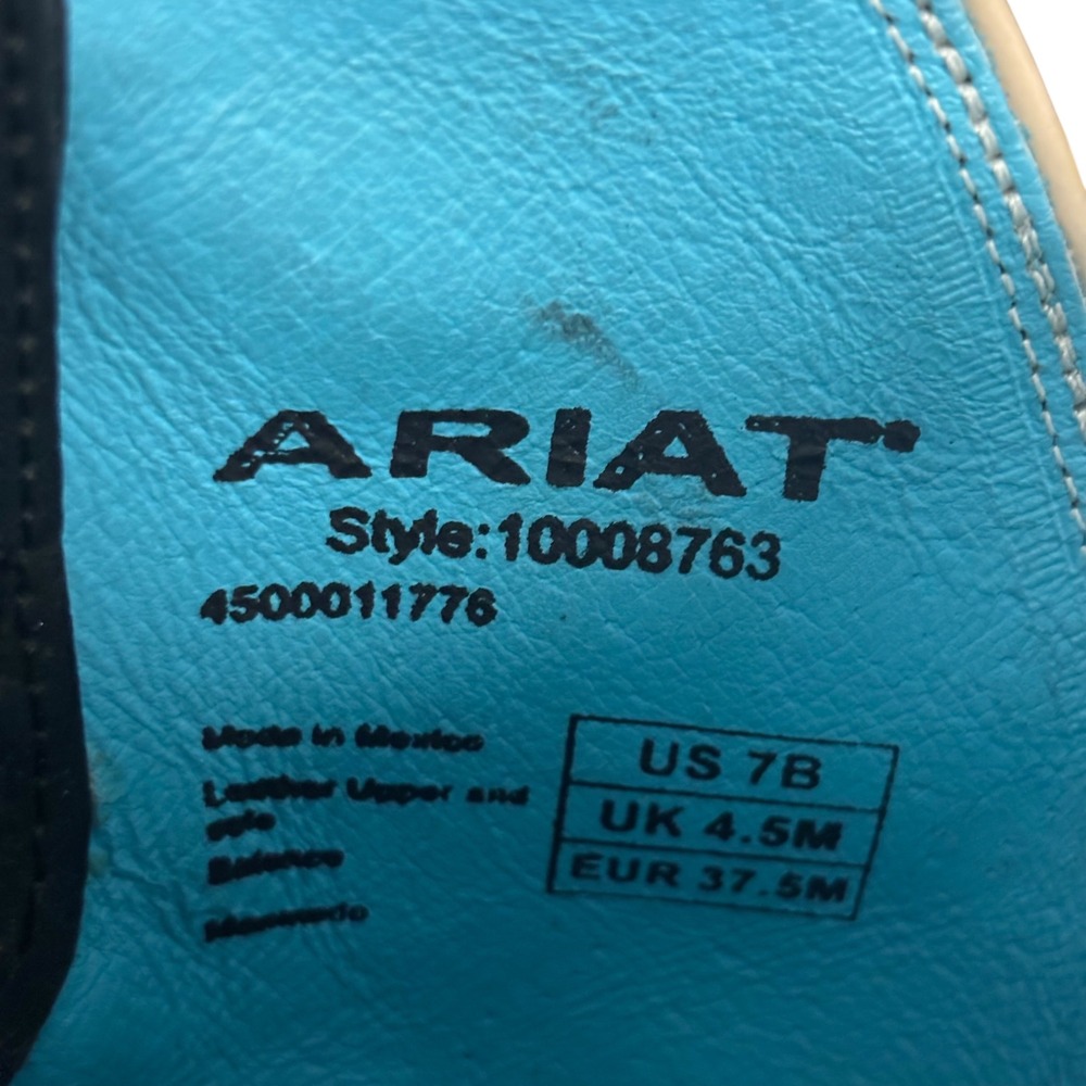 Ariat Black Leather Turquoise Floral Embroidered Snip Toe Western Boots 7 B - Picture 9 of 14